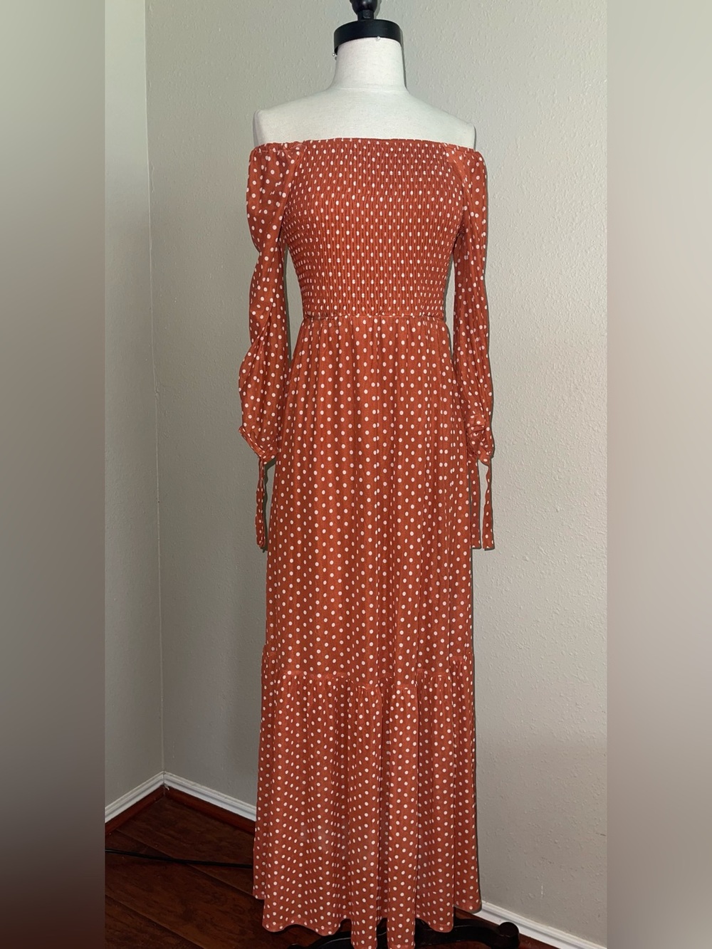 Siren Lily Rust Polka Dot Maxi Dress M